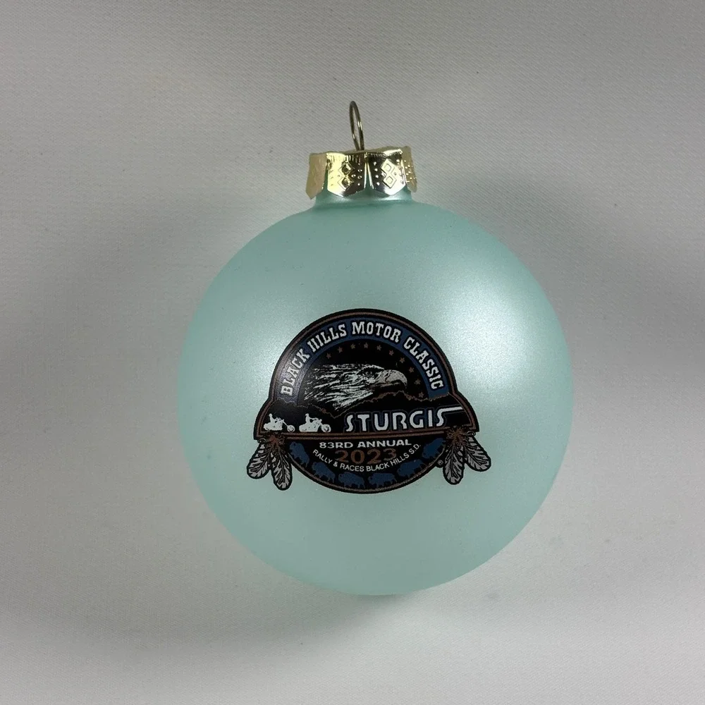 Sturgis 2023 Black Hills Motor Classic Glass Ornament Light Blue 83rd Annual